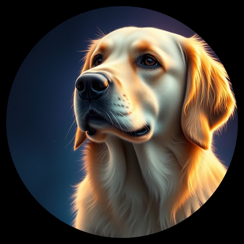 Cosmic medallion portrait of GRLS_grlsWOM14OO, a Golden Retriever