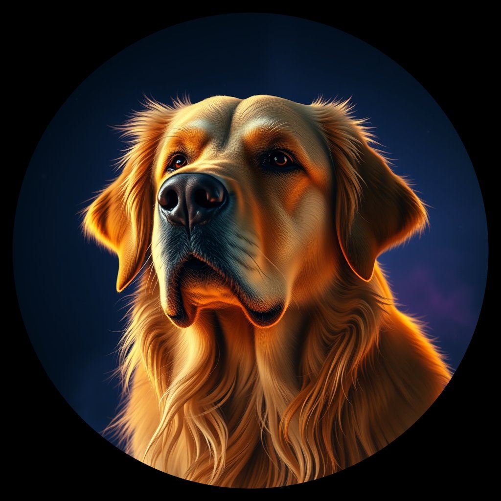 Cosmic medallion portrait of GRLS_grlsWPC63PJJ, a Golden Retriever