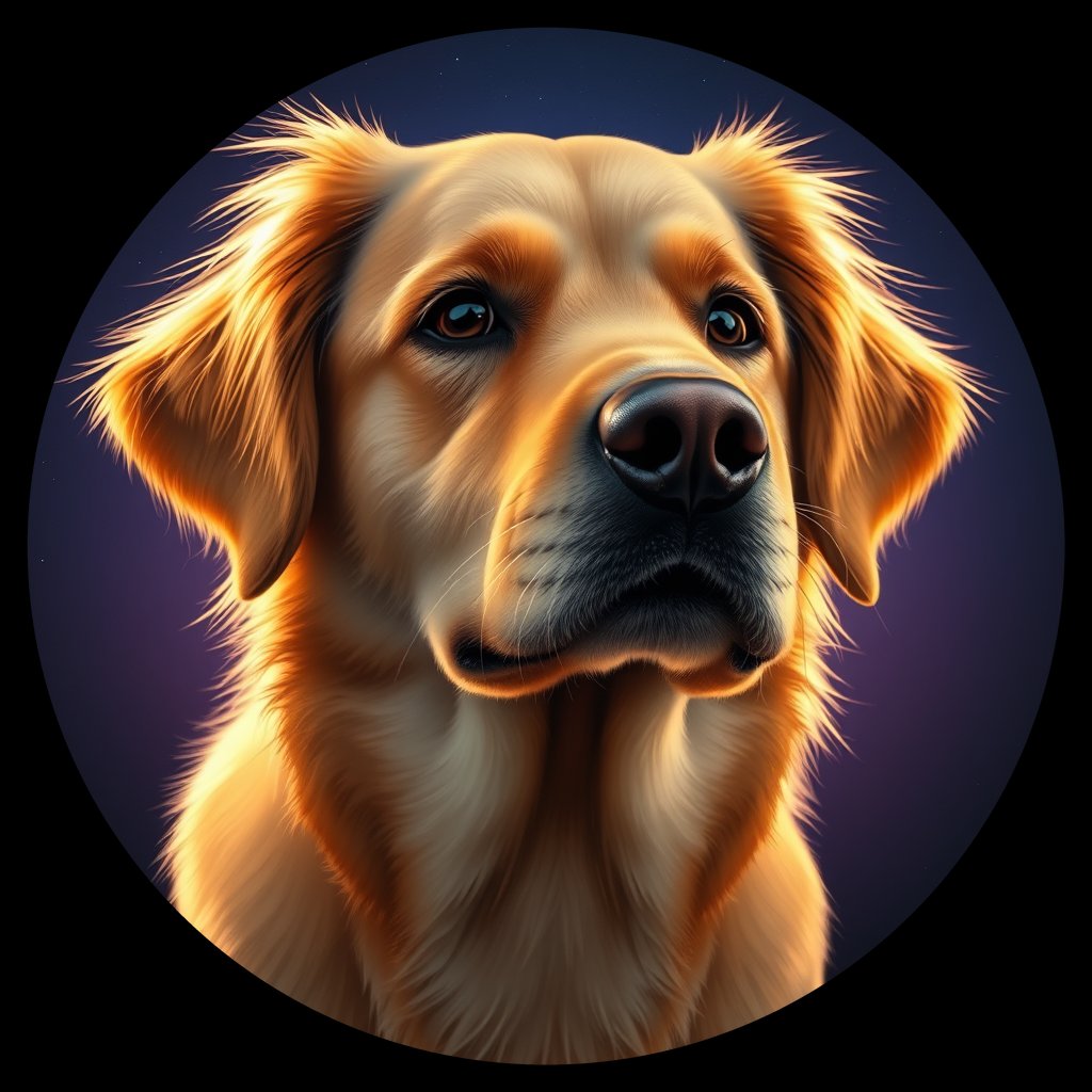 Cosmic medallion portrait of GRLS_grlsWPE4ZQWW, a Golden Retriever