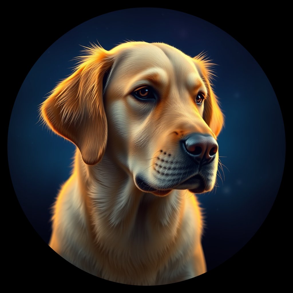Cosmic medallion portrait of GRLS_grlsWPVNCOBB, a Golden Retriever