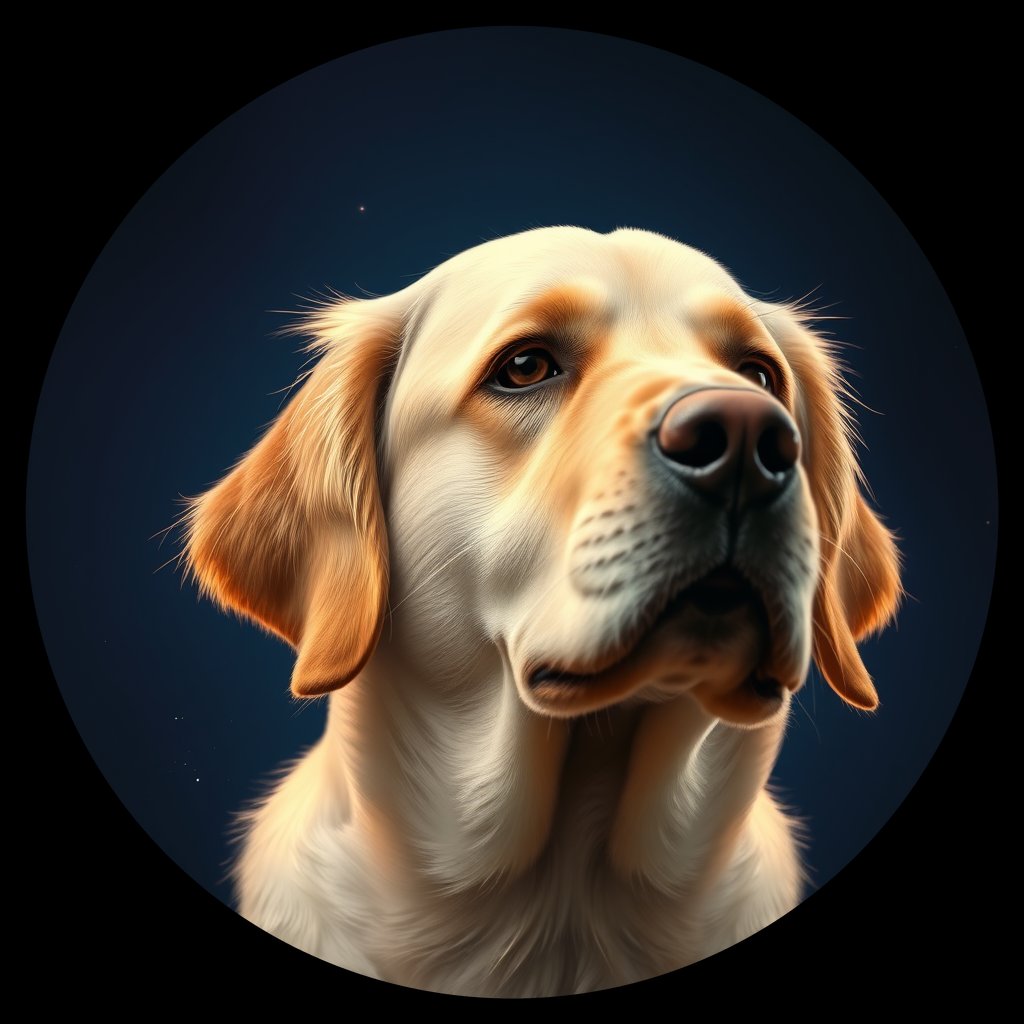 Cosmic medallion portrait of GRLS_grlsWQZI0R77, a Golden Retriever