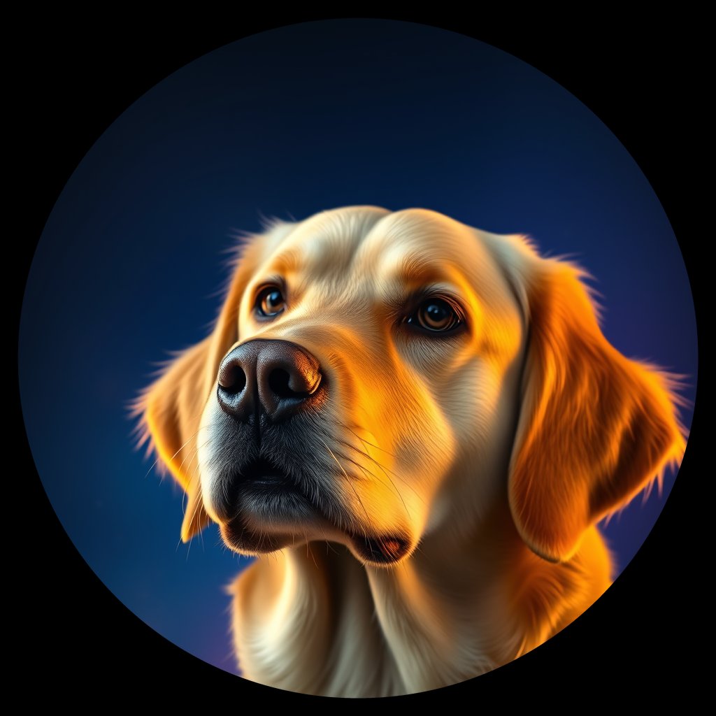 Cosmic medallion portrait of GRLS_grlsWT8OIZZZ, a Golden Retriever