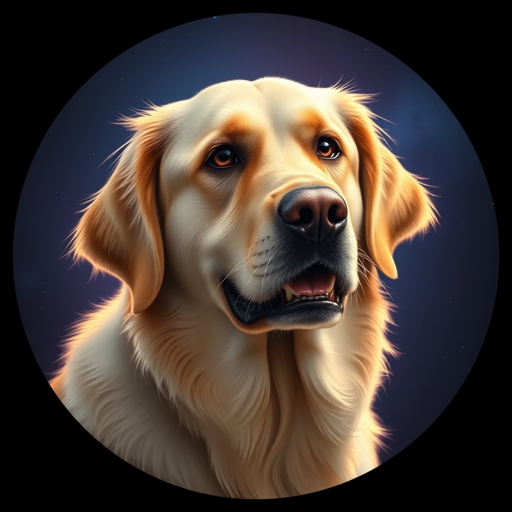 Cosmic medallion portrait of GRLS_grlsWUJPJUYY, a Golden Retriever