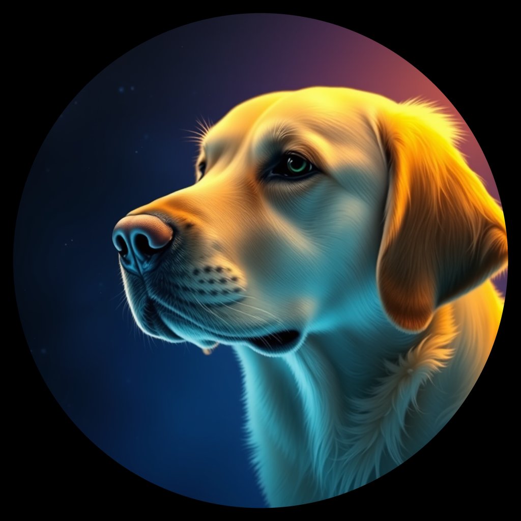 Cosmic medallion portrait of GRLS_grlsWVQJQ1TT, a Golden Retriever