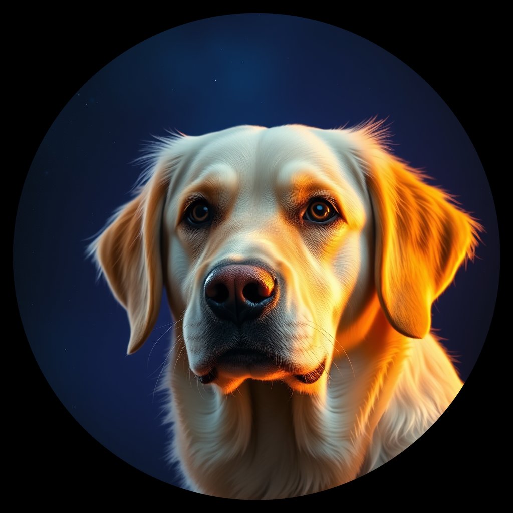 Cosmic medallion portrait of GRLS_grlsWWOAB388, a Golden Retriever
