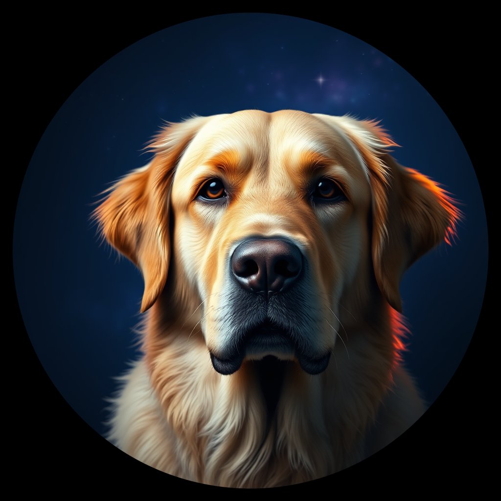 Cosmic medallion portrait of GRLS_grlsWY1FMB00, a Golden Retriever