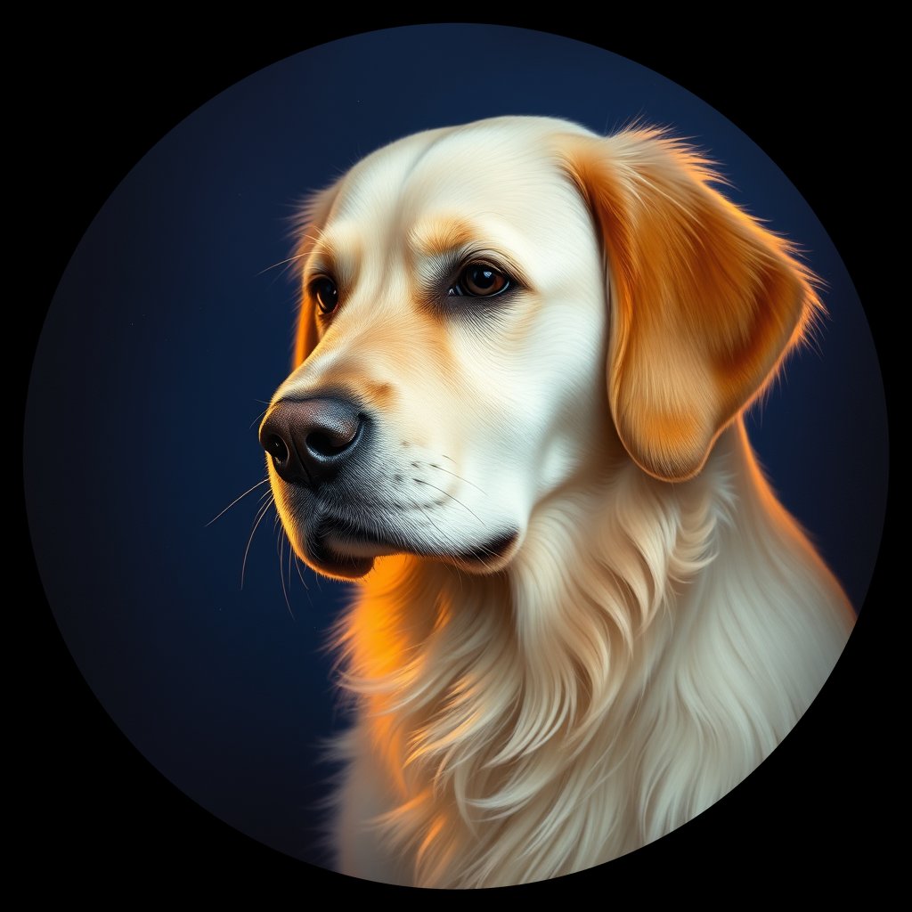 Cosmic medallion portrait of GRLS_grlsWYRHCFF, a Golden Retriever