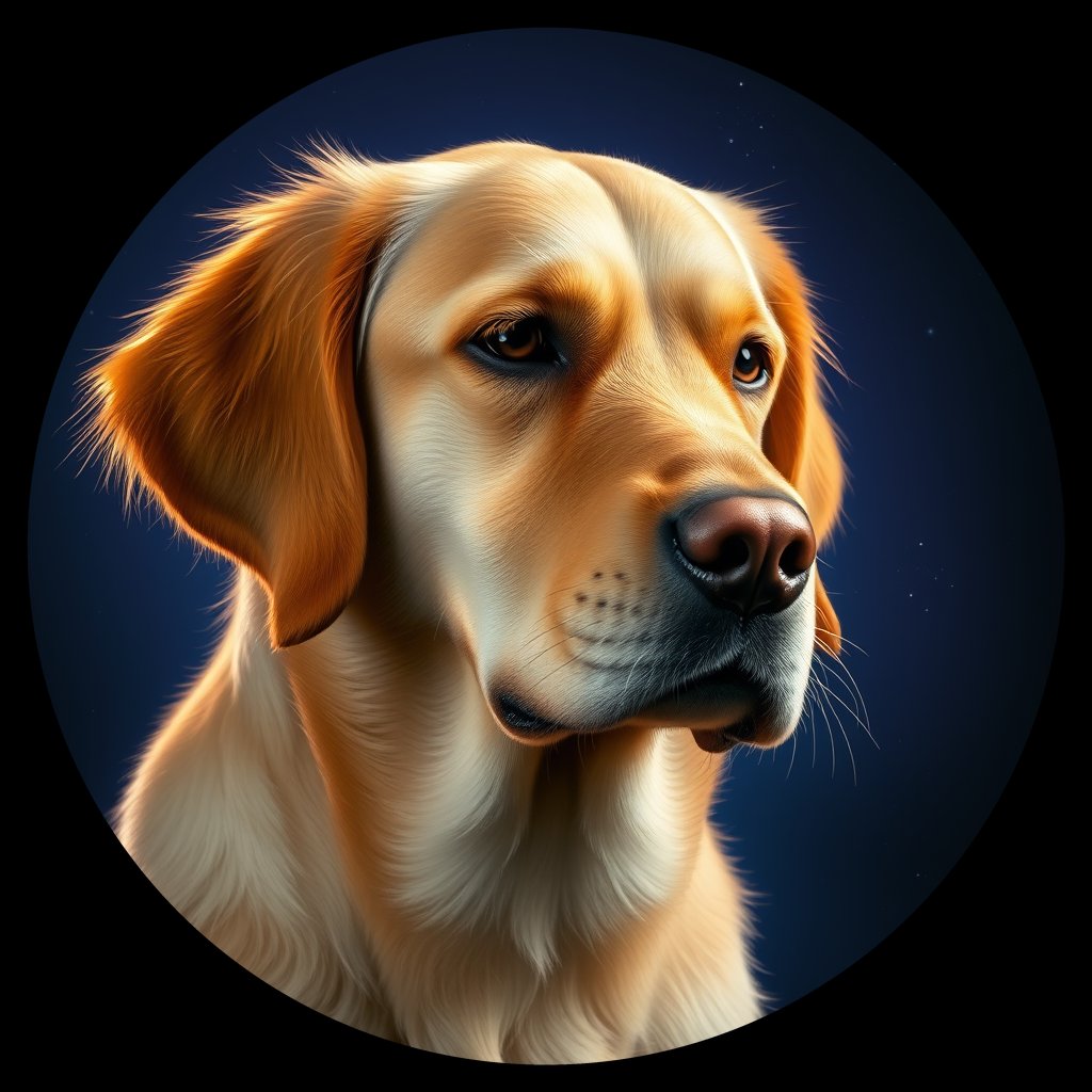 Cosmic medallion portrait of GRLS_grlsWYY3KF66, a Golden Retriever