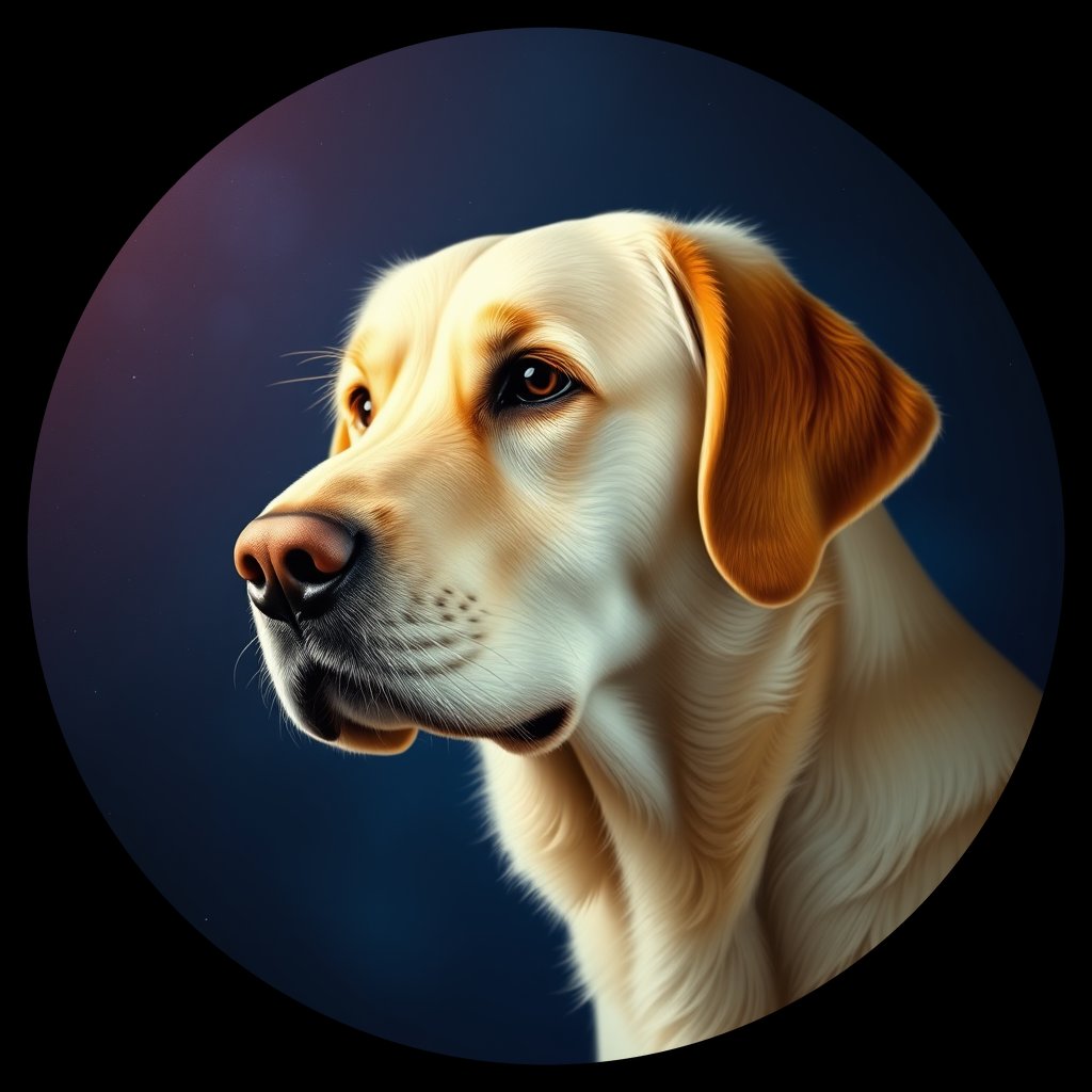 Cosmic medallion portrait of GRLS_grlsWZSGXLKK, a Golden Retriever