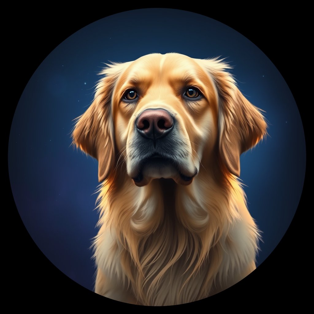 Cosmic medallion portrait of GRLS_grlsX03TLECC, a Golden Retriever