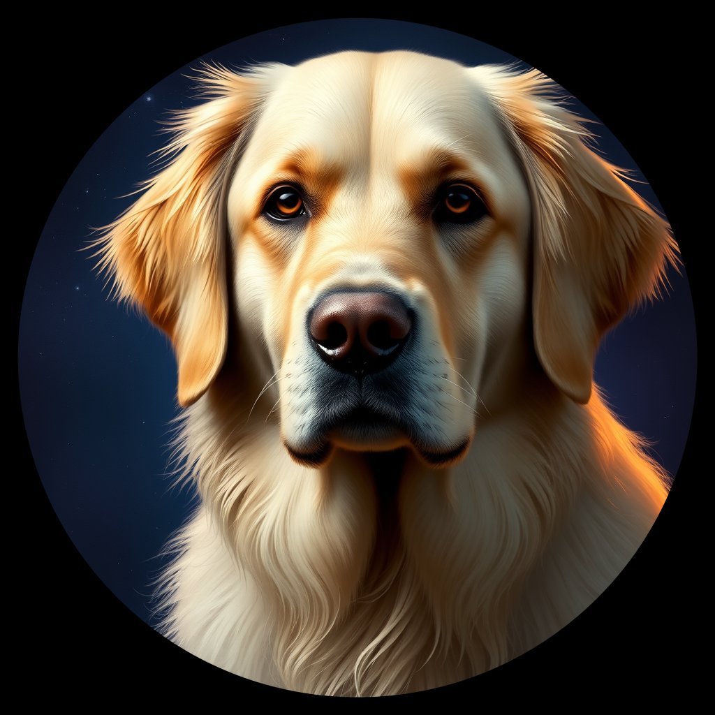 Cosmic medallion portrait of GRLS_grlsX1PJY0WW, a Golden Retriever