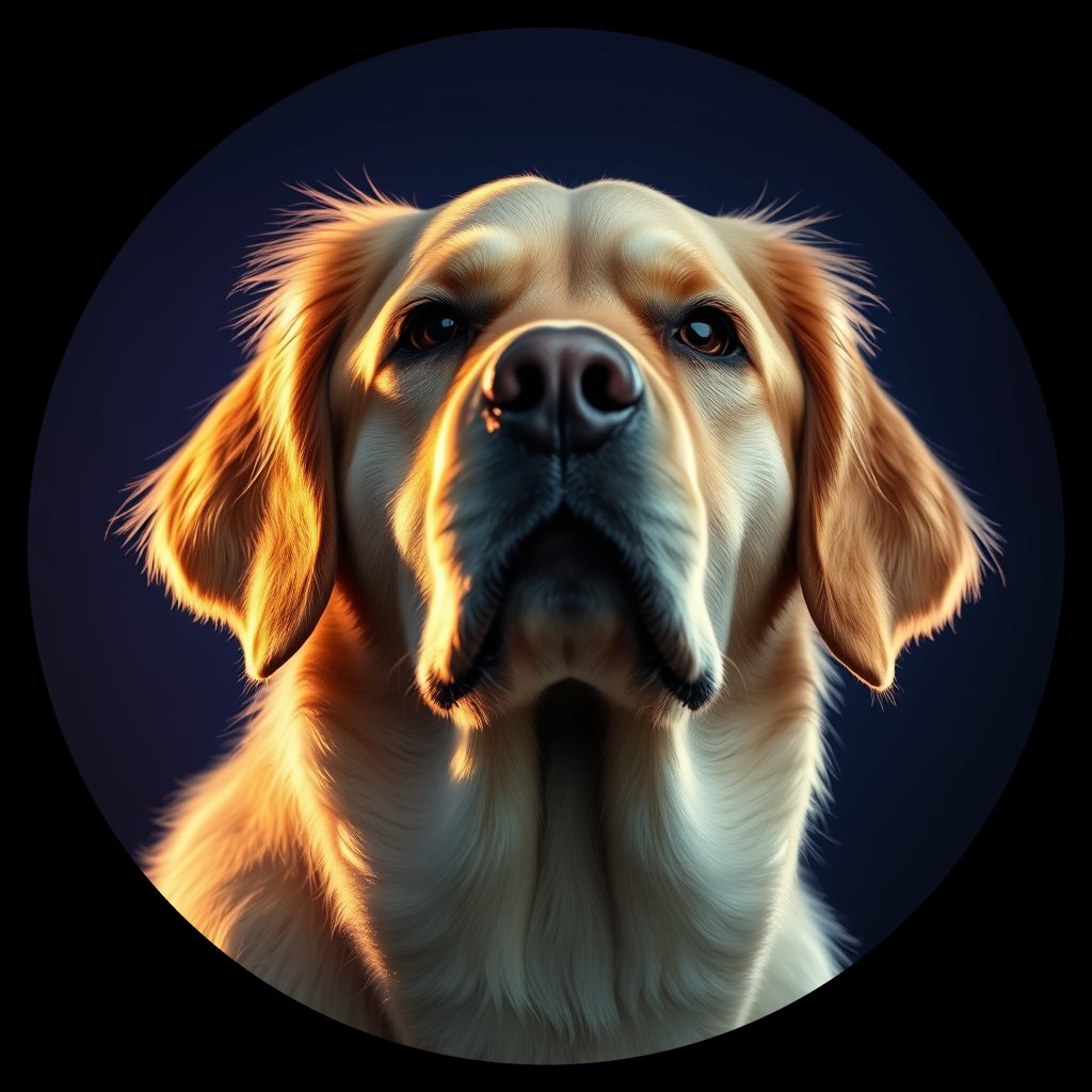 Cosmic medallion portrait of GRLS_grlsX1Q3RTUU, a Golden Retriever