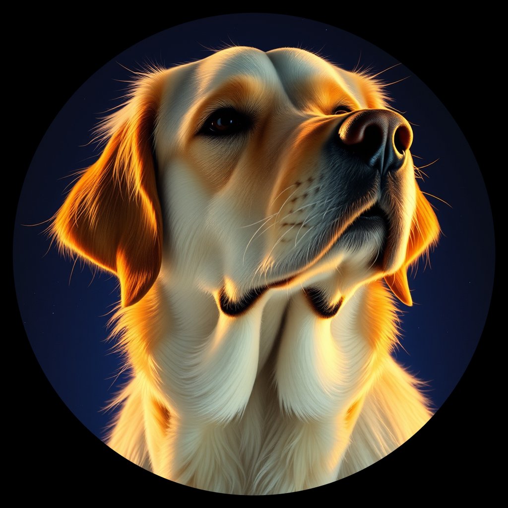 Cosmic medallion portrait of GRLS_grlsX2F2CUTT, a Golden Retriever