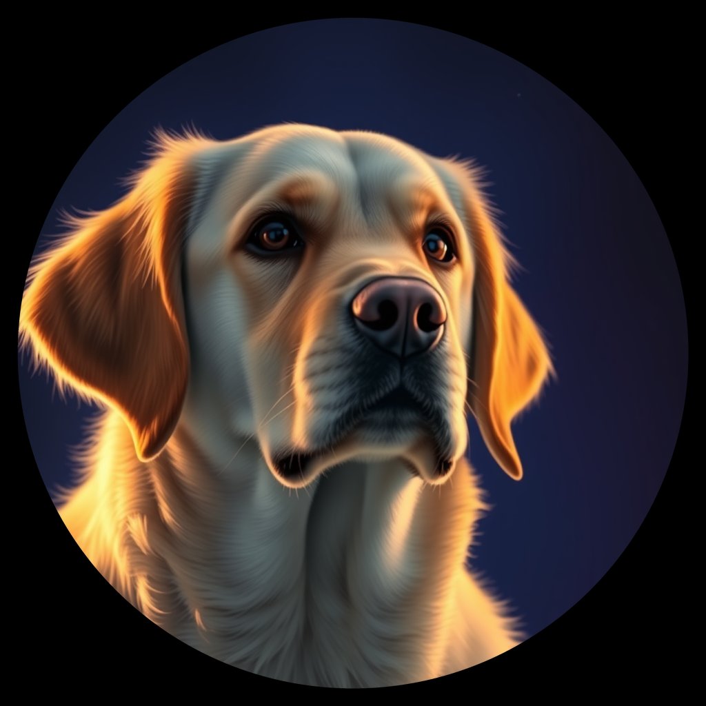 Cosmic medallion portrait of GRLS_grlsX2WEMWZZ, a Golden Retriever