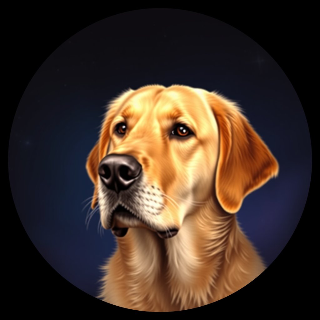 Cosmic medallion portrait of GRLS_grlsX47LTALL, a Golden Retriever