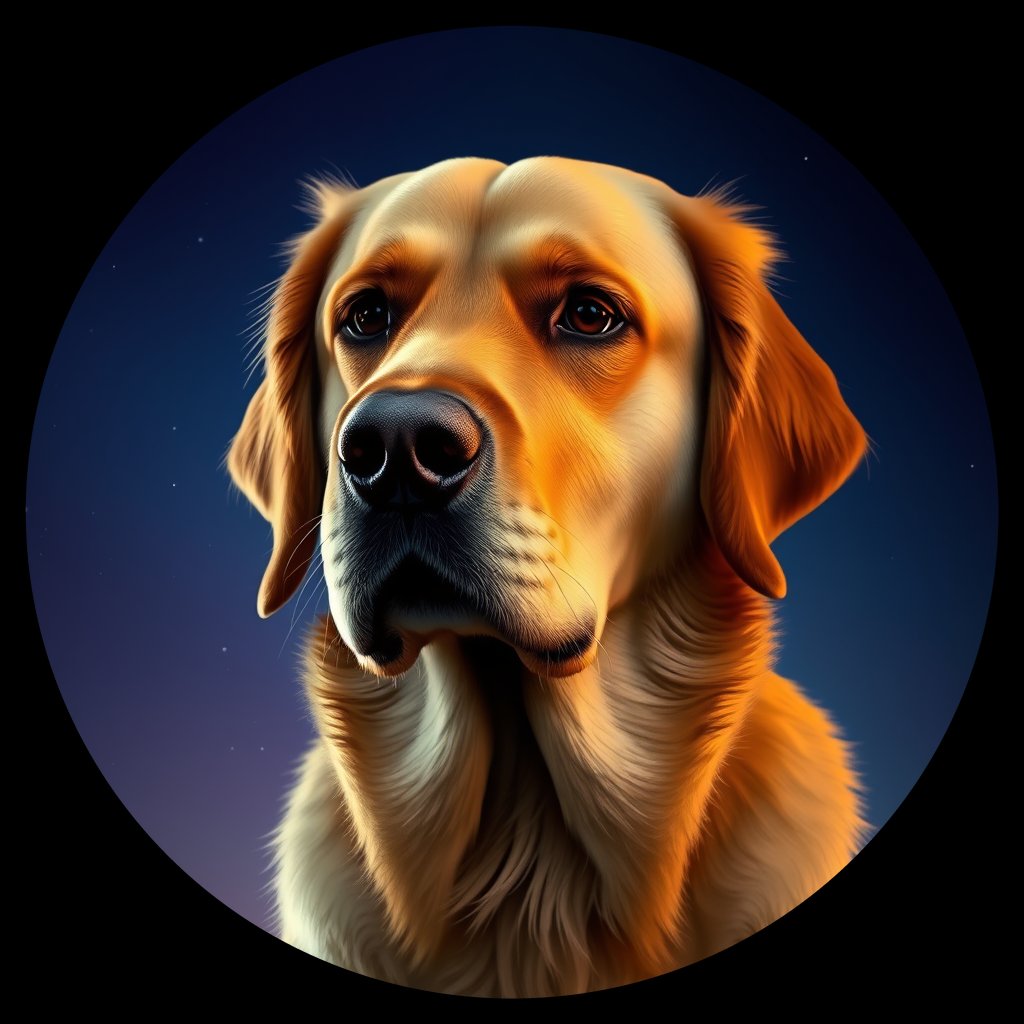 Cosmic medallion portrait of GRLS_grlsX48RNRXX, a Golden Retriever
