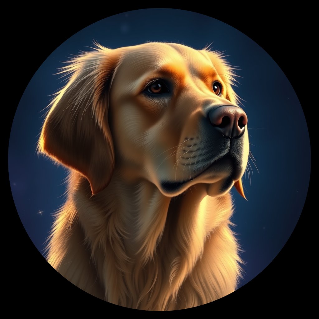 Cosmic medallion portrait of GRLS_grlsX4N7HASS, a Golden Retriever