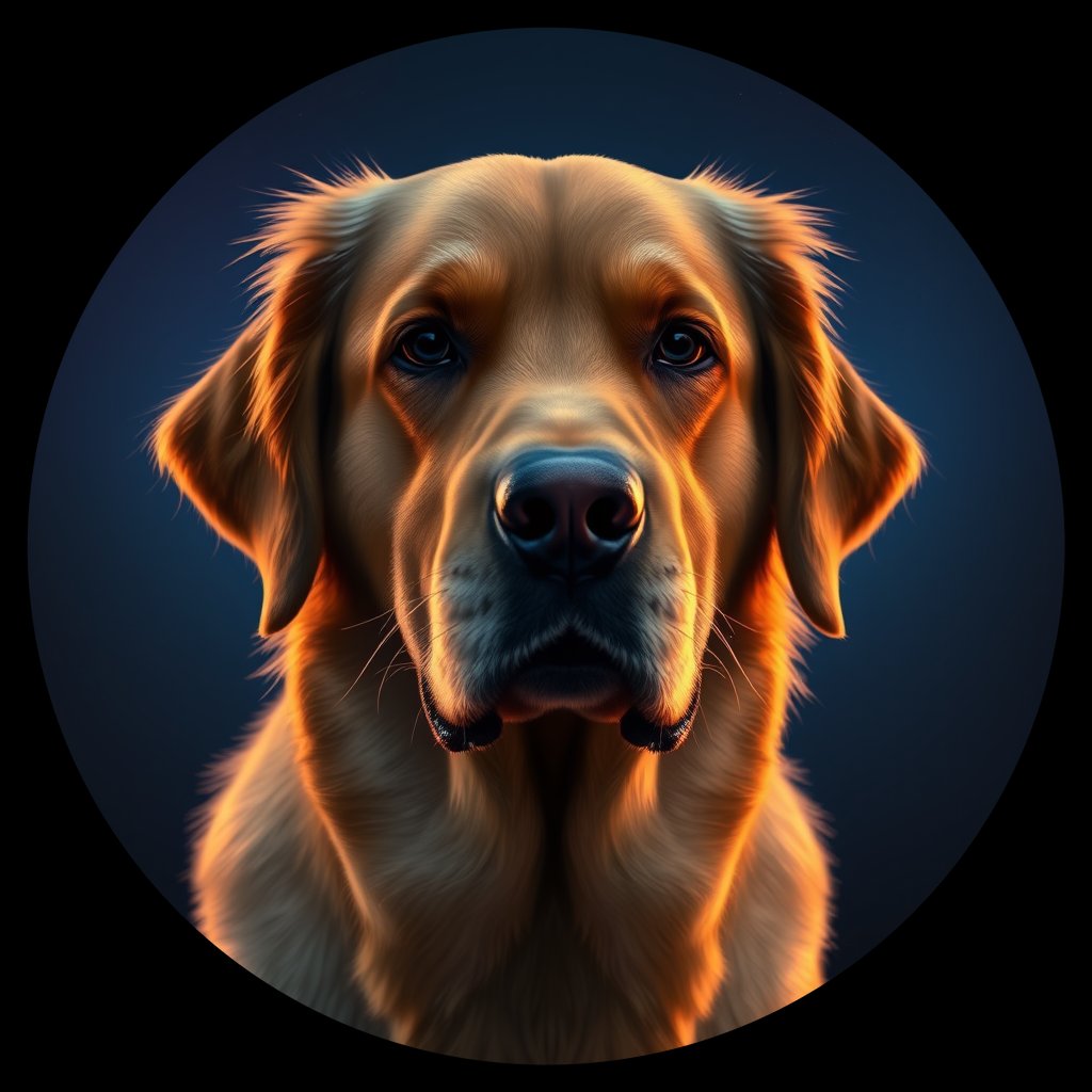 Cosmic medallion portrait of GRLS_grlsX54PJKMM, a Golden Retriever