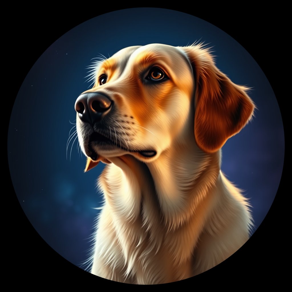 Cosmic medallion portrait of GRLS_grlsX5U5H955, a Golden Retriever