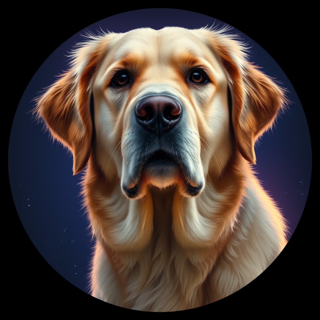 Cosmic medallion portrait of GRLS_grlsX6LVQQ00, a Golden Retriever