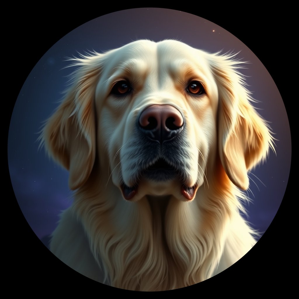 Cosmic medallion portrait of GRLS_grlsX73QS1QQ, a Golden Retriever