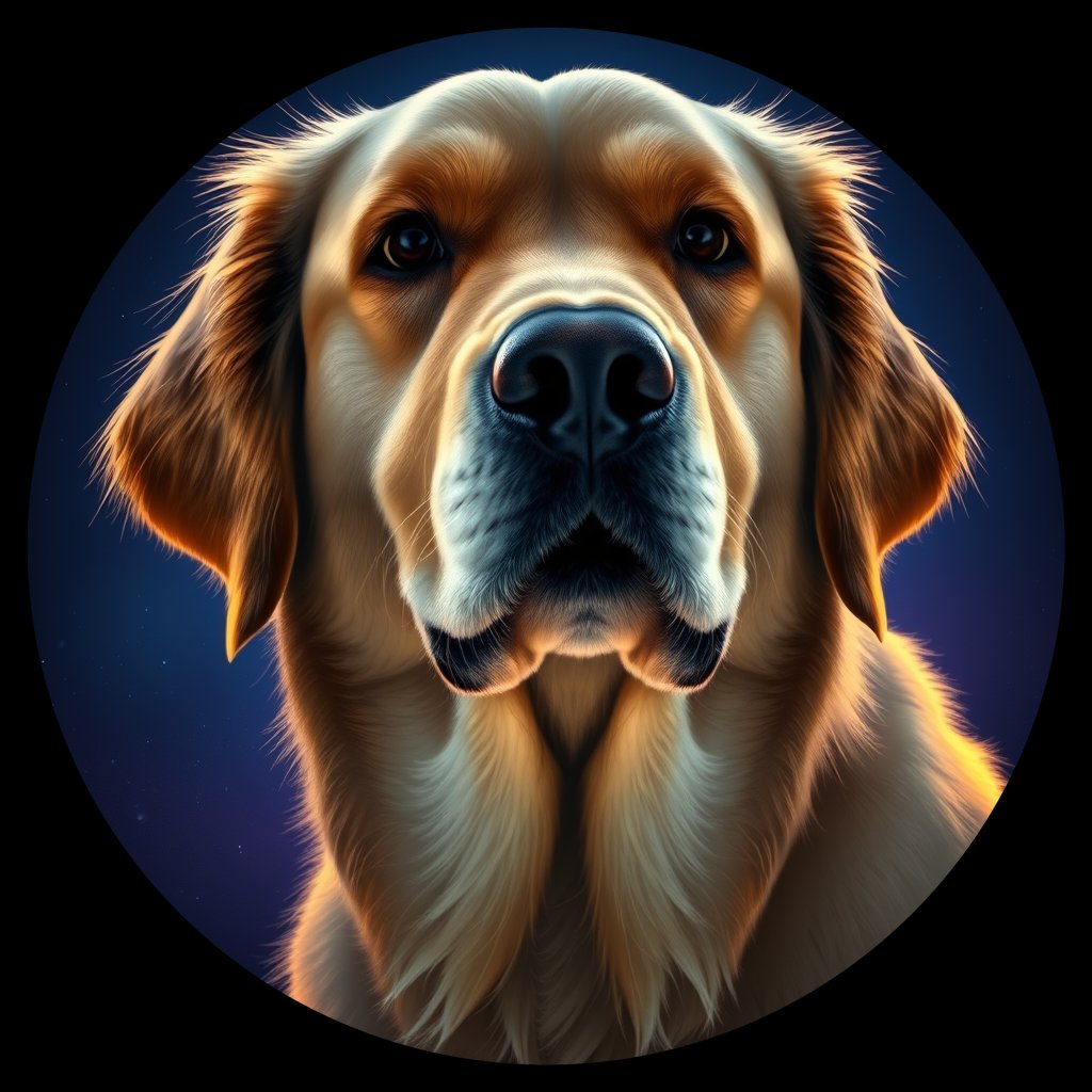 Cosmic medallion portrait of GRLS_grlsXAAPPGHH, a Golden Retriever