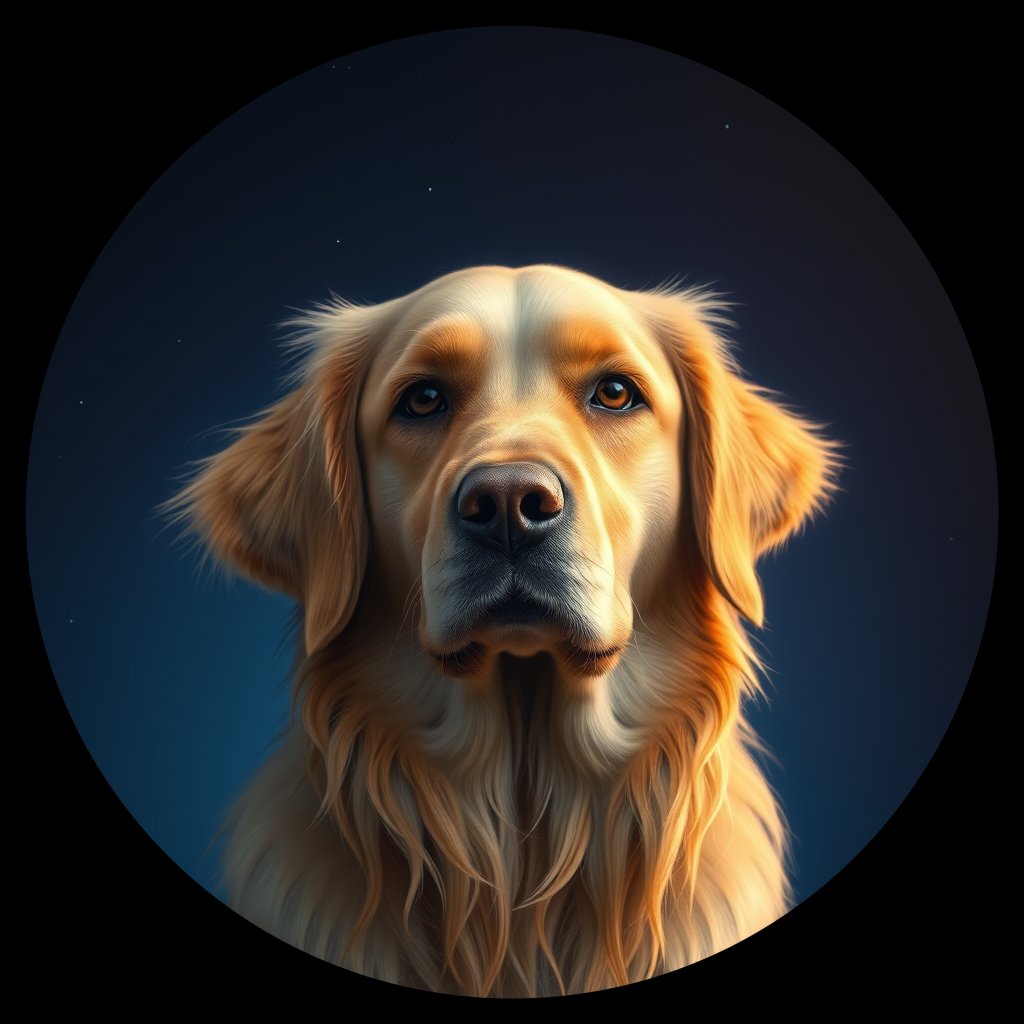 Cosmic medallion portrait of GRLS_grlsXB4UPRHH, a Golden Retriever