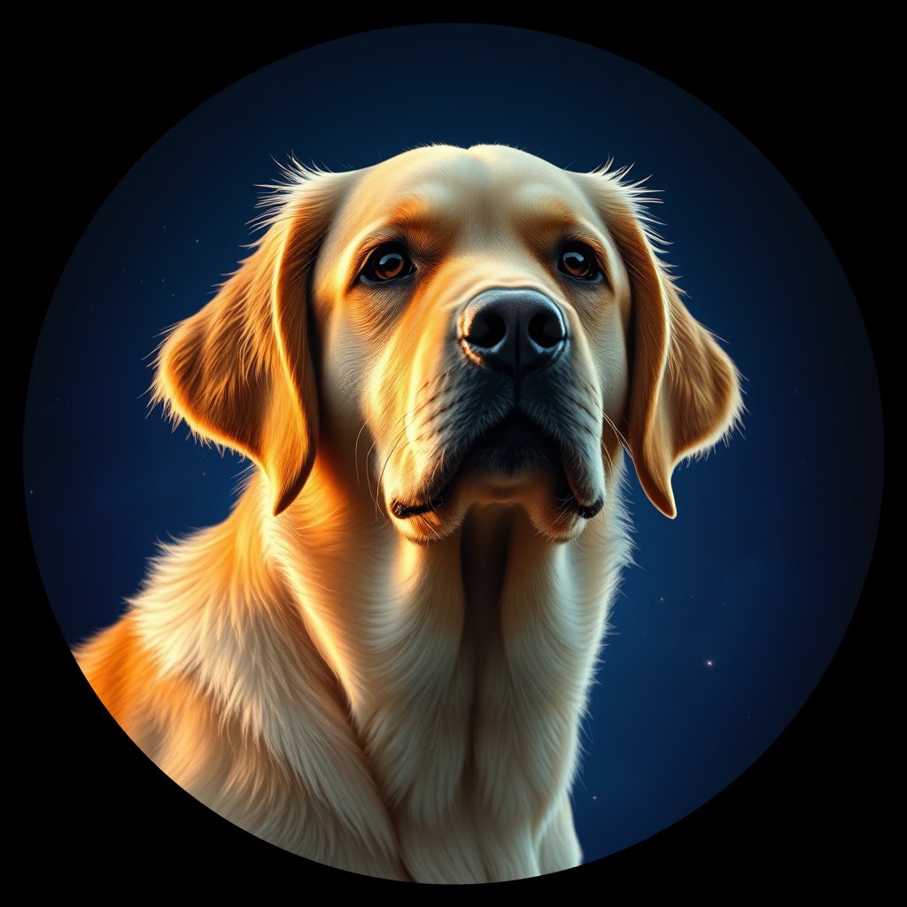 Cosmic medallion portrait of GRLS_grlsXBRP40NN, a Golden Retriever