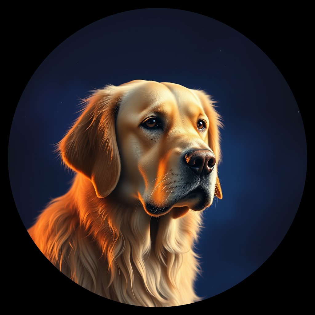 Cosmic medallion portrait of GRLS_grlsXBV6QUPP, a Golden Retriever