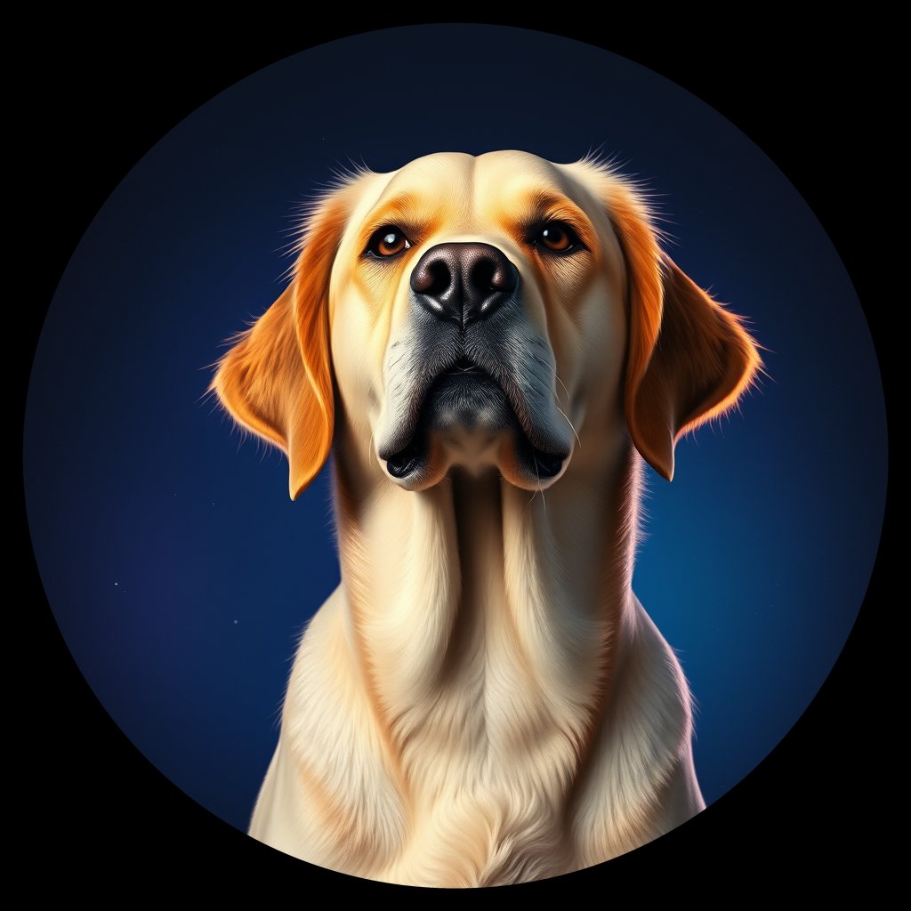 Cosmic medallion portrait of GRLS_grlsXC9YA8WW, a Golden Retriever