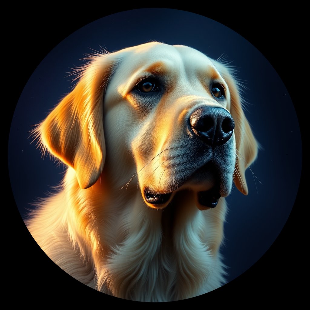 Cosmic medallion portrait of GRLS_grlsXDFP966, a Golden Retriever