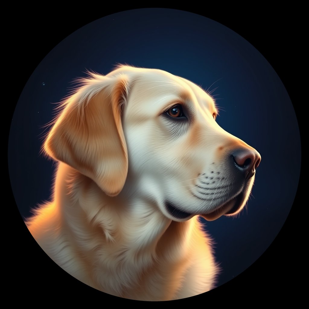 Cosmic medallion portrait of GRLS_grlsXDSKOZYY, a Golden Retriever