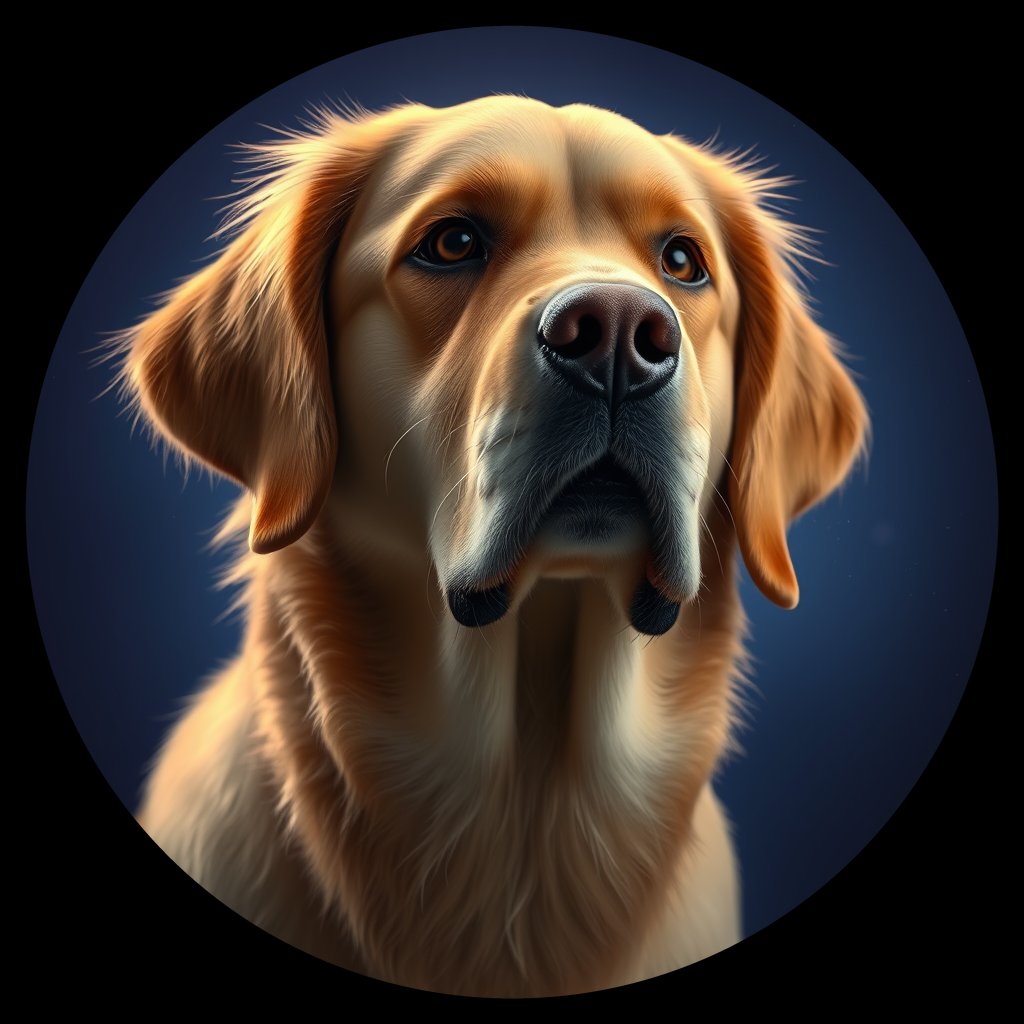 Cosmic medallion portrait of GRLS_grlsXEN3YHH, a Golden Retriever