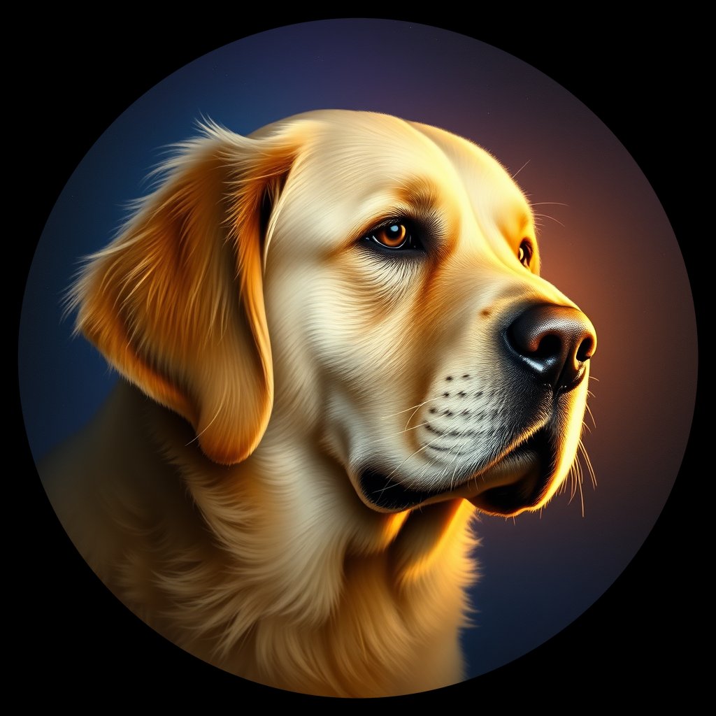 Cosmic medallion portrait of GRLS_grlsXFBEMJKK, a Golden Retriever