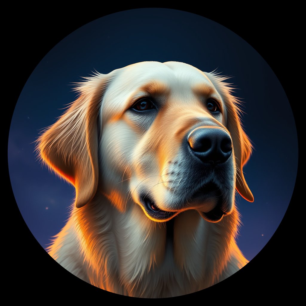 Cosmic medallion portrait of GRLS_grlsXFDWADD, a Golden Retriever