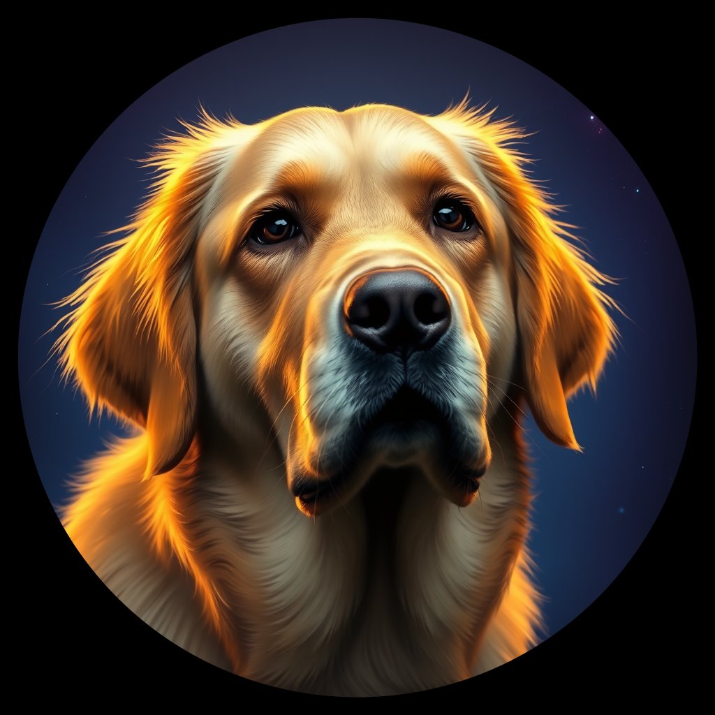 Cosmic medallion portrait of GRLS_grlsXH1O4977, a Golden Retriever