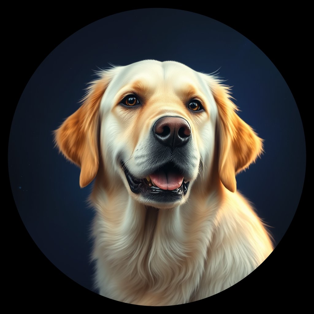 Cosmic medallion portrait of GRLS_grlsXH96IWEE, a Golden Retriever