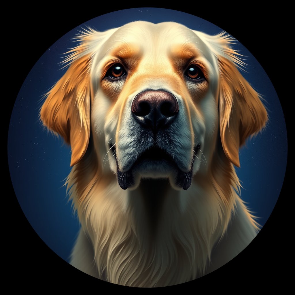 Cosmic medallion portrait of GRLS_grlsXISA2YRR, a Golden Retriever