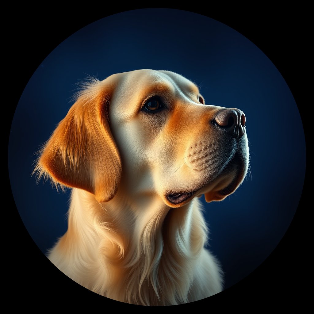 Cosmic medallion portrait of GRLS_grlsXJ3IAZHH, a Golden Retriever