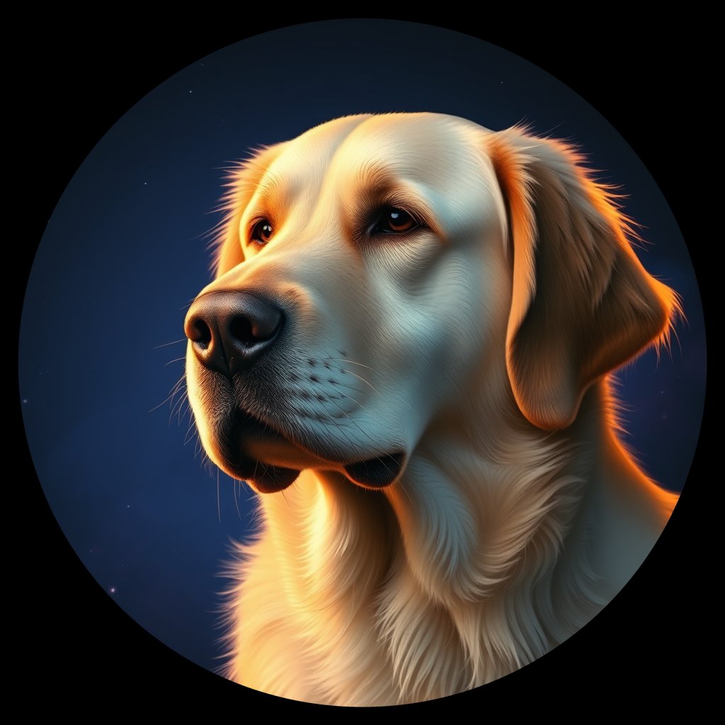 Cosmic medallion portrait of GRLS_grlsXJ8W6V11, a Golden Retriever