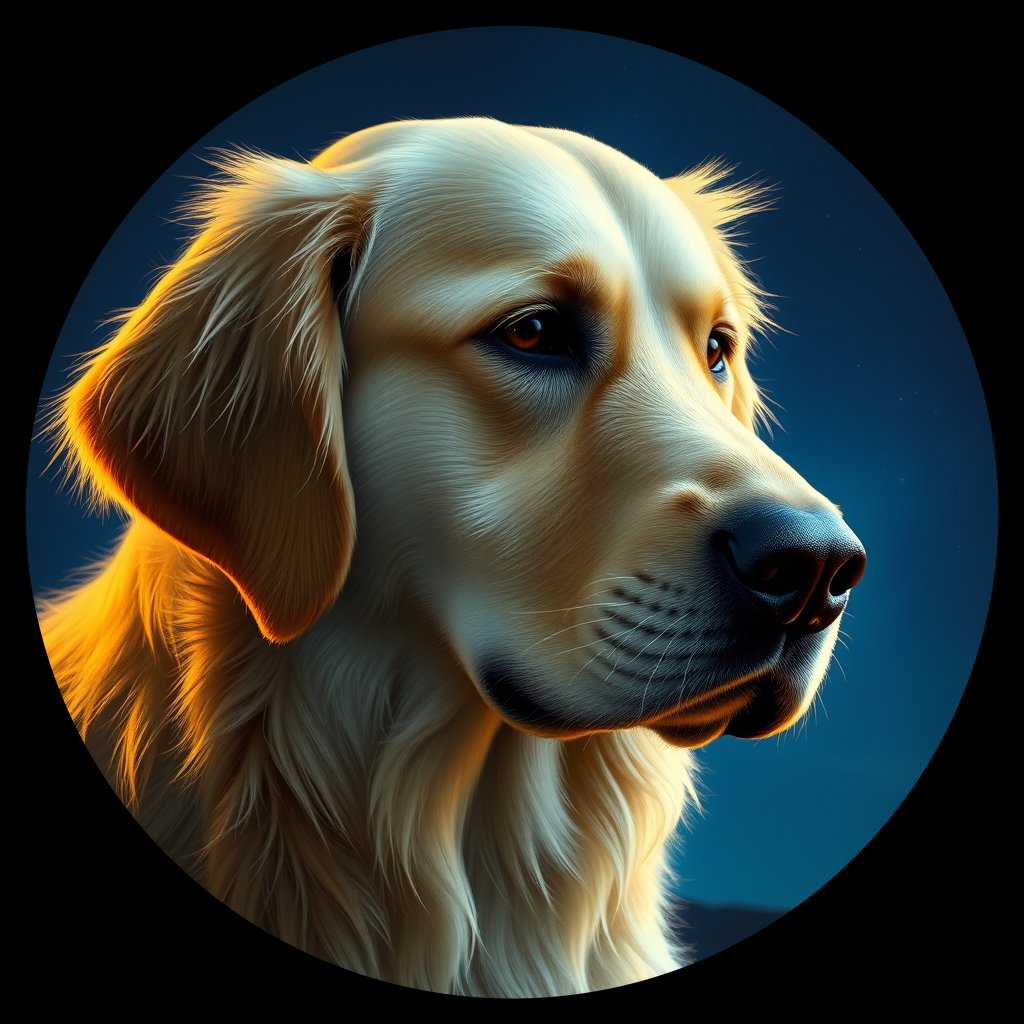 Cosmic medallion portrait of GRLS_grlsXJJYJX77, a Golden Retriever