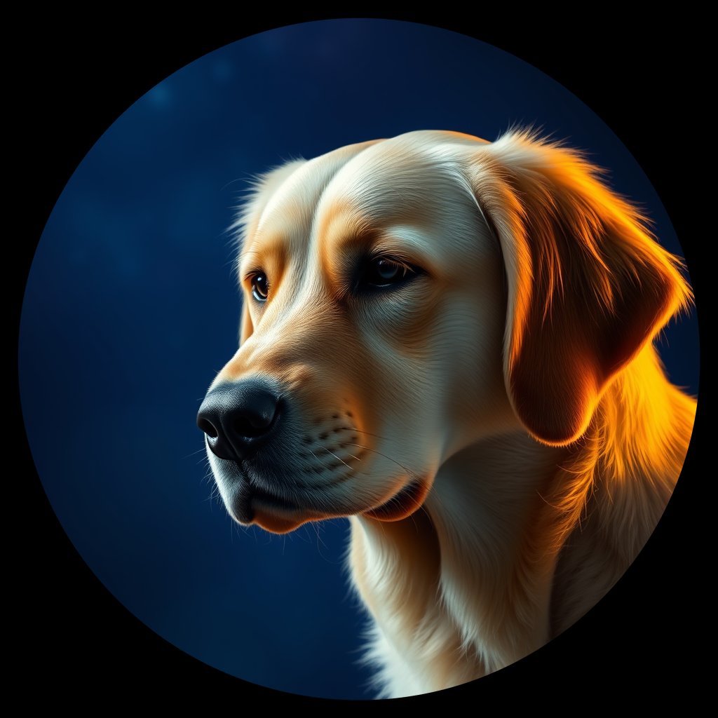 Cosmic medallion portrait of GRLS_grlsXJUDPE99, a Golden Retriever