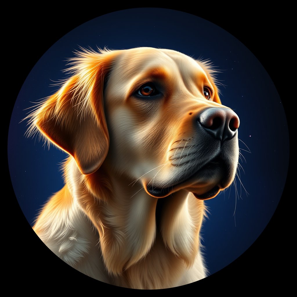 Cosmic medallion portrait of GRLS_grlsXMAH0MBB, a Golden Retriever