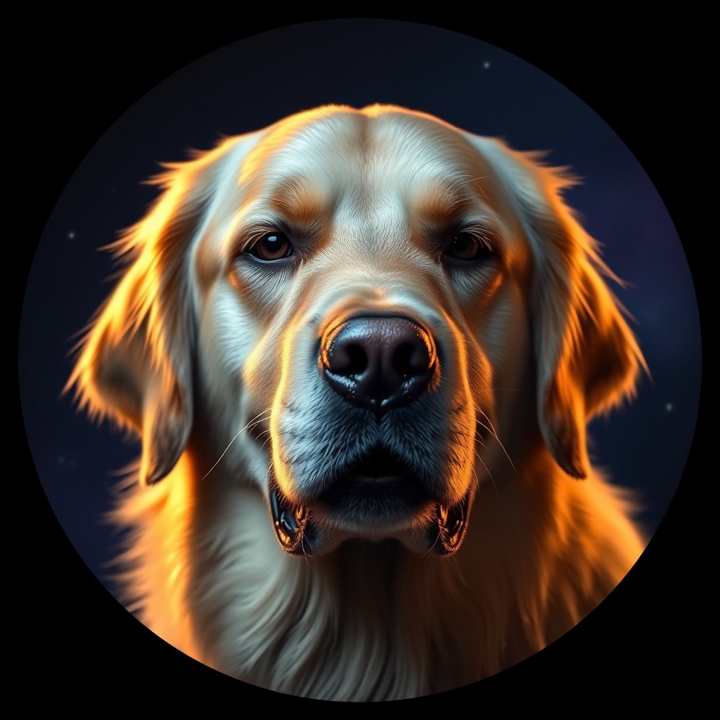 Cosmic medallion portrait of GRLS_grlsXMDSVDHH, a Golden Retriever