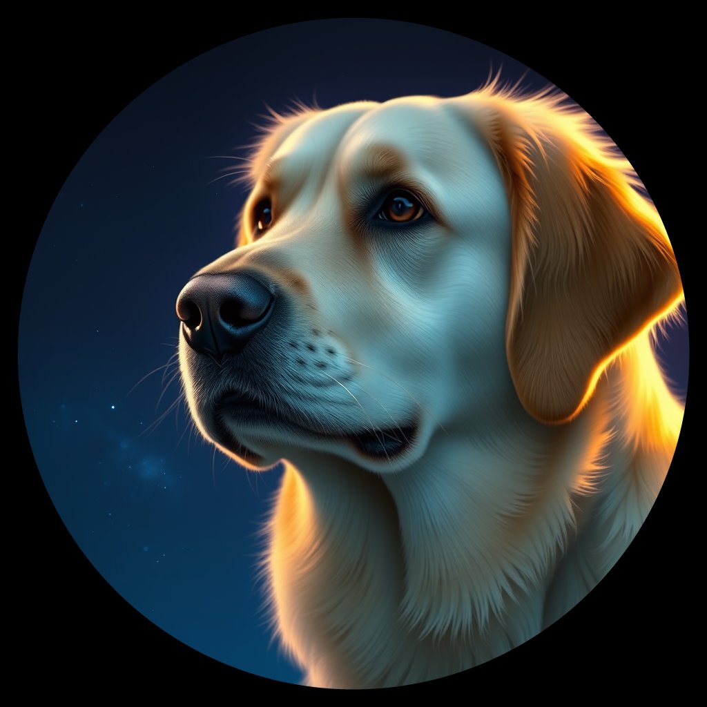 Cosmic medallion portrait of GRLS_grlsXNC5S0DD, a Golden Retriever