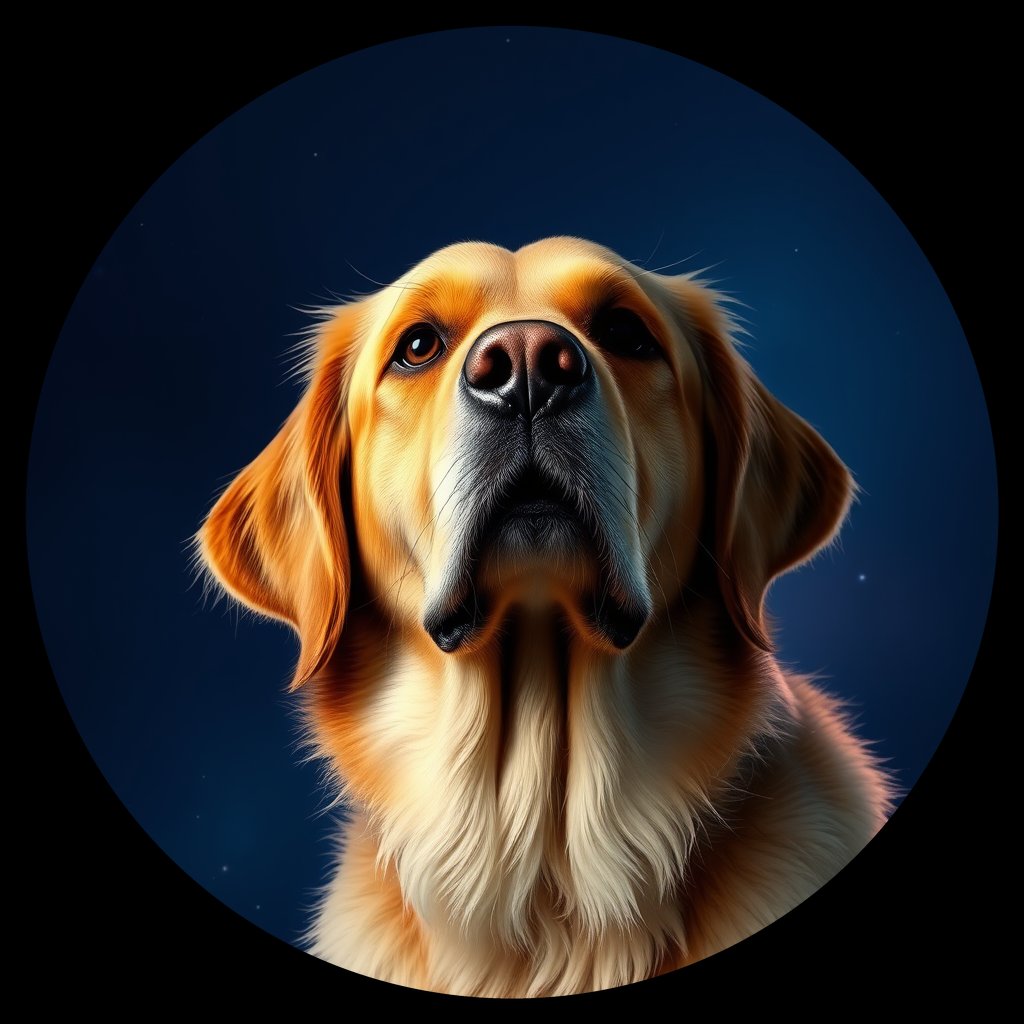 Cosmic medallion portrait of GRLS_grlsXNWIIR22, a Golden Retriever