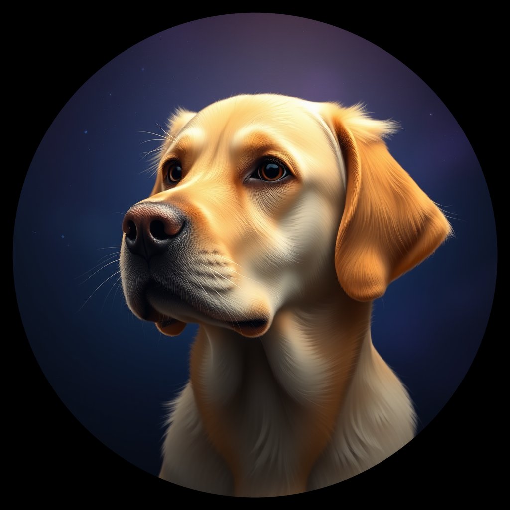 Cosmic medallion portrait of GRLS_grlsXPN47Y33, a Golden Retriever