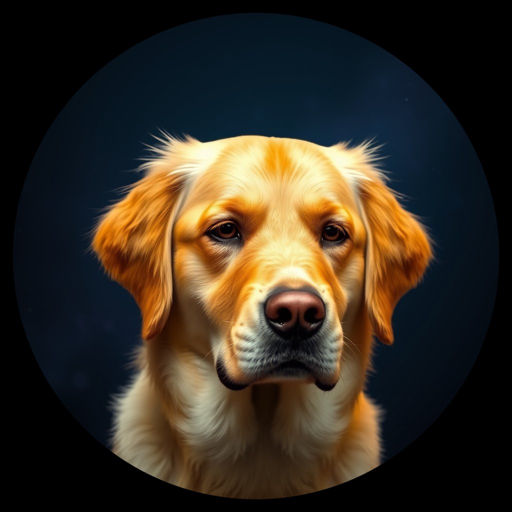 Cosmic medallion portrait of GRLS_grlsXRKVV33, a Golden Retriever