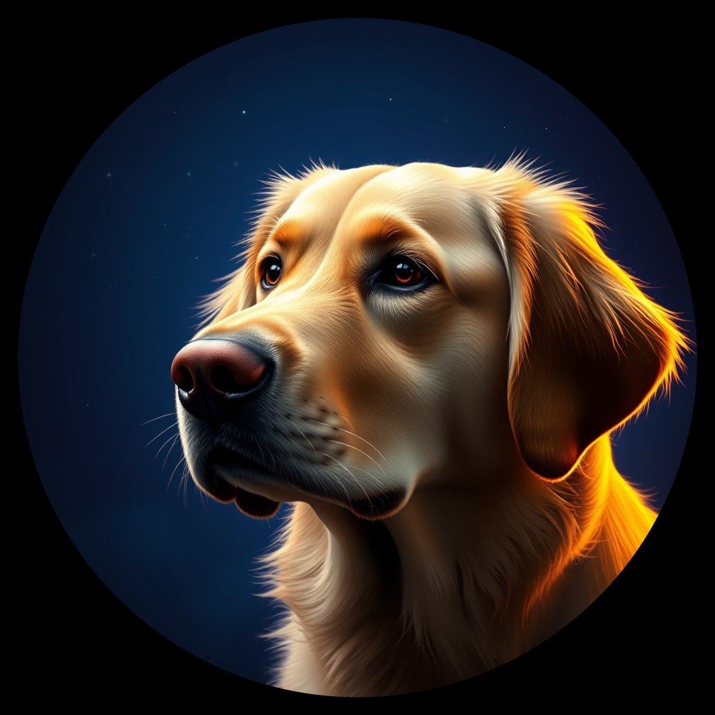 Cosmic medallion portrait of GRLS_grlsXSHOF7PP, a Golden Retriever