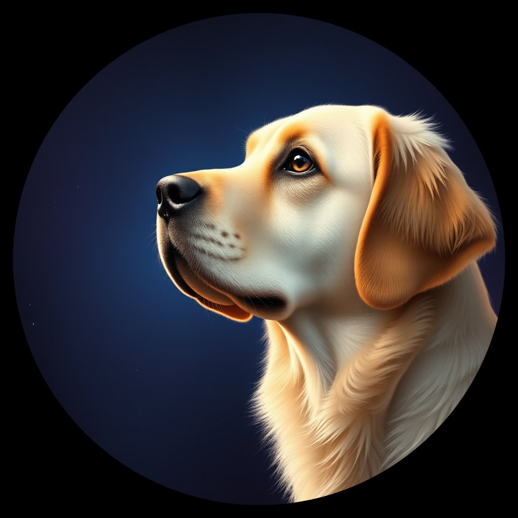 Cosmic medallion portrait of GRLS_grlsXSQM6XGG, a Golden Retriever